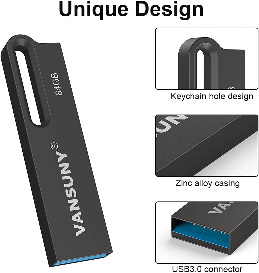 Vansuny 64GB Flash Drive Metal Waterproof USB Drive USB 3.0 Ultra High Speed Memory