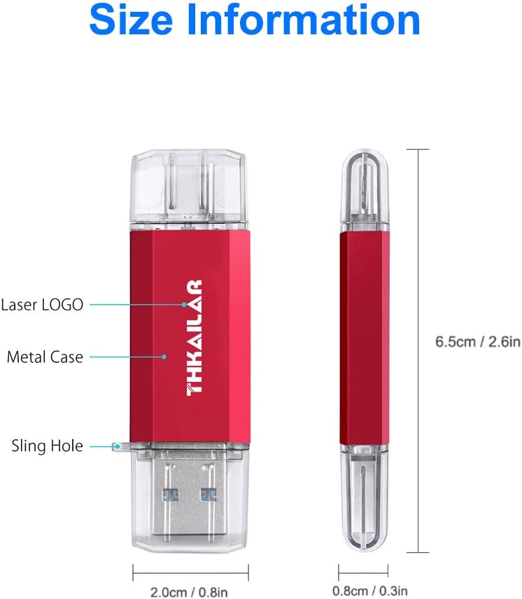 THKAILAR USB-C Flash Drive- 32 GB 64GB 128GB 256GB 512GB 1TB OTG High Speed for Store Data- USB 3.0 Red
