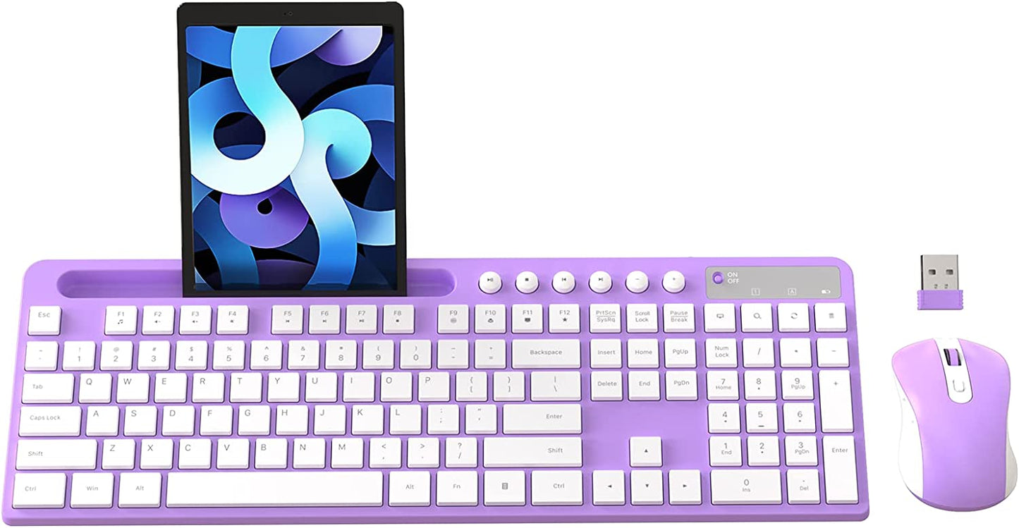Wireless Keyboard and Mouse Combo, MARVO 2.4G Ergonomic Wireless Computer Keyboard with Phone Tablet Holder
