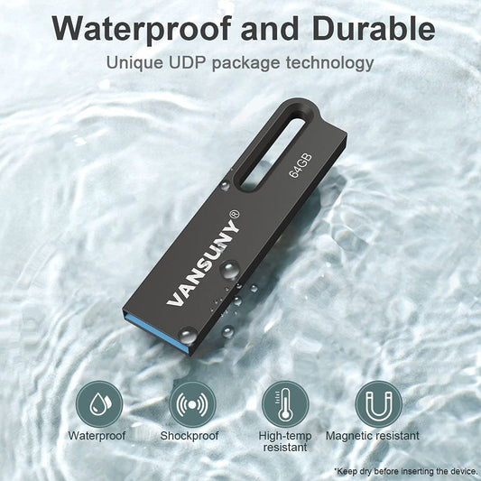 Vansuny 64GB Flash Drive Metal Waterproof USB Drive USB 3.0 Ultra High Speed Memory