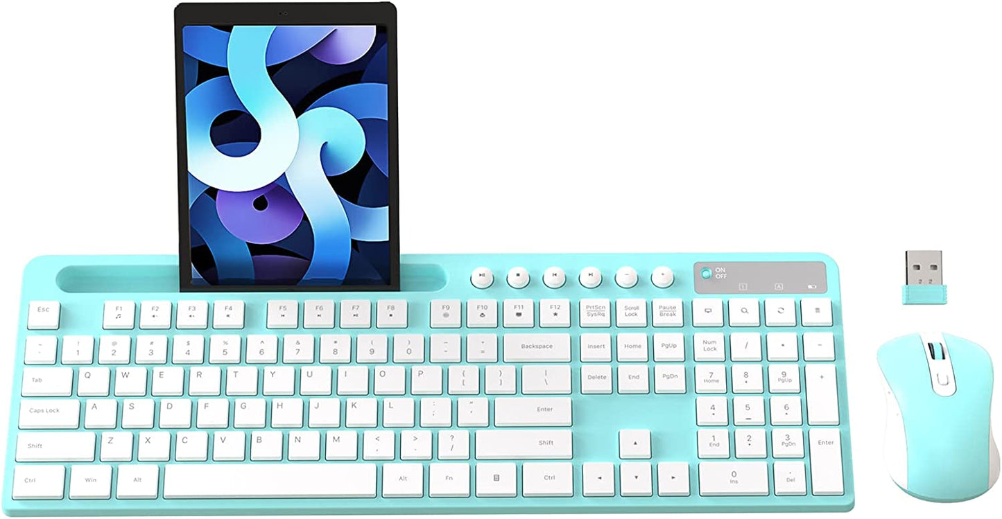 Wireless Keyboard and Mouse Combo, MARVO 2.4G Ergonomic Wireless Computer Keyboard with Phone Tablet Holder