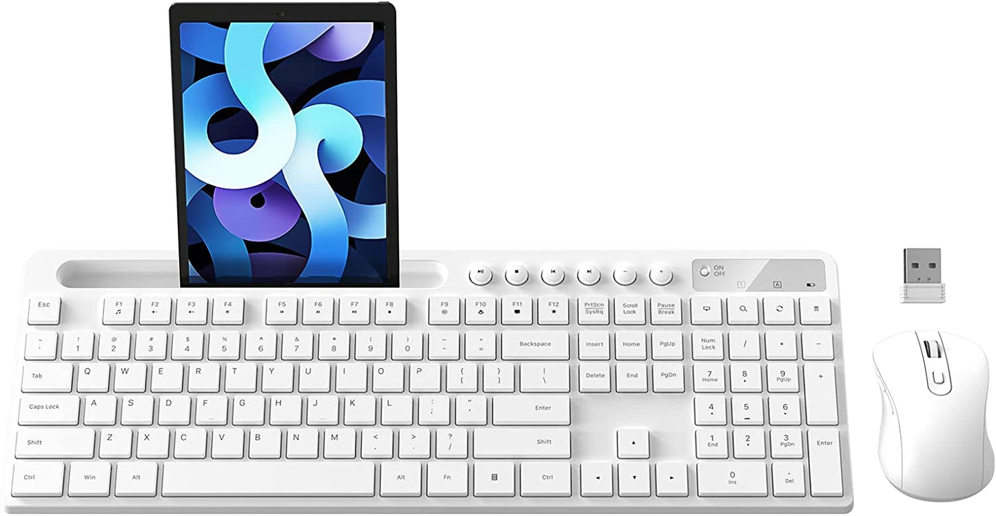 Wireless Keyboard and Mouse Combo, MARVO 2.4G Ergonomic Wireless Computer Keyboard with Phone Tablet Holder