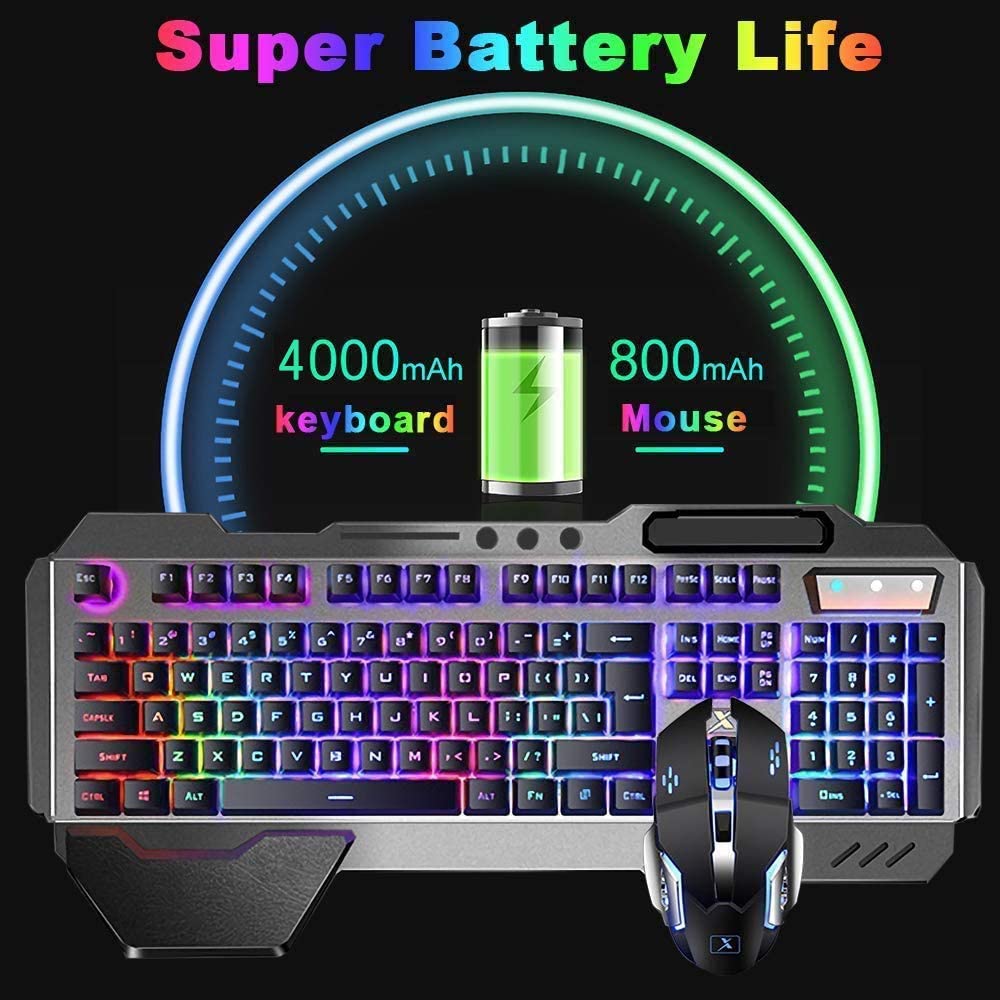 Wireless Gaming Keyboard and Mouse Combo , Rechargeable 4800mAh Battery ,Mechanical Ergonomic Waterproof