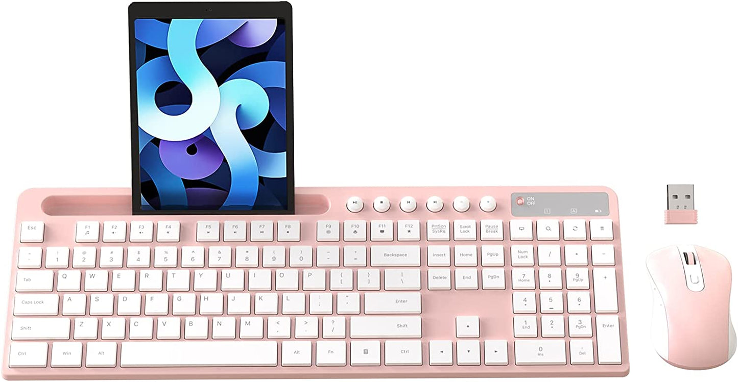 Wireless Keyboard and Mouse Combo, MARVO 2.4G Ergonomic Wireless Computer Keyboard with Phone Tablet Holder
