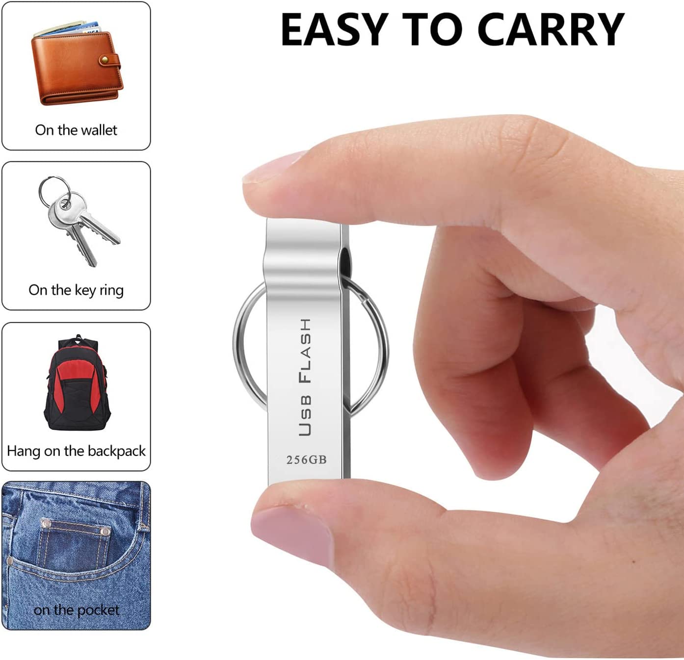 Marryler USB Flash Drive 256GB Waterproof USB Drive 256GB High Speed Memory