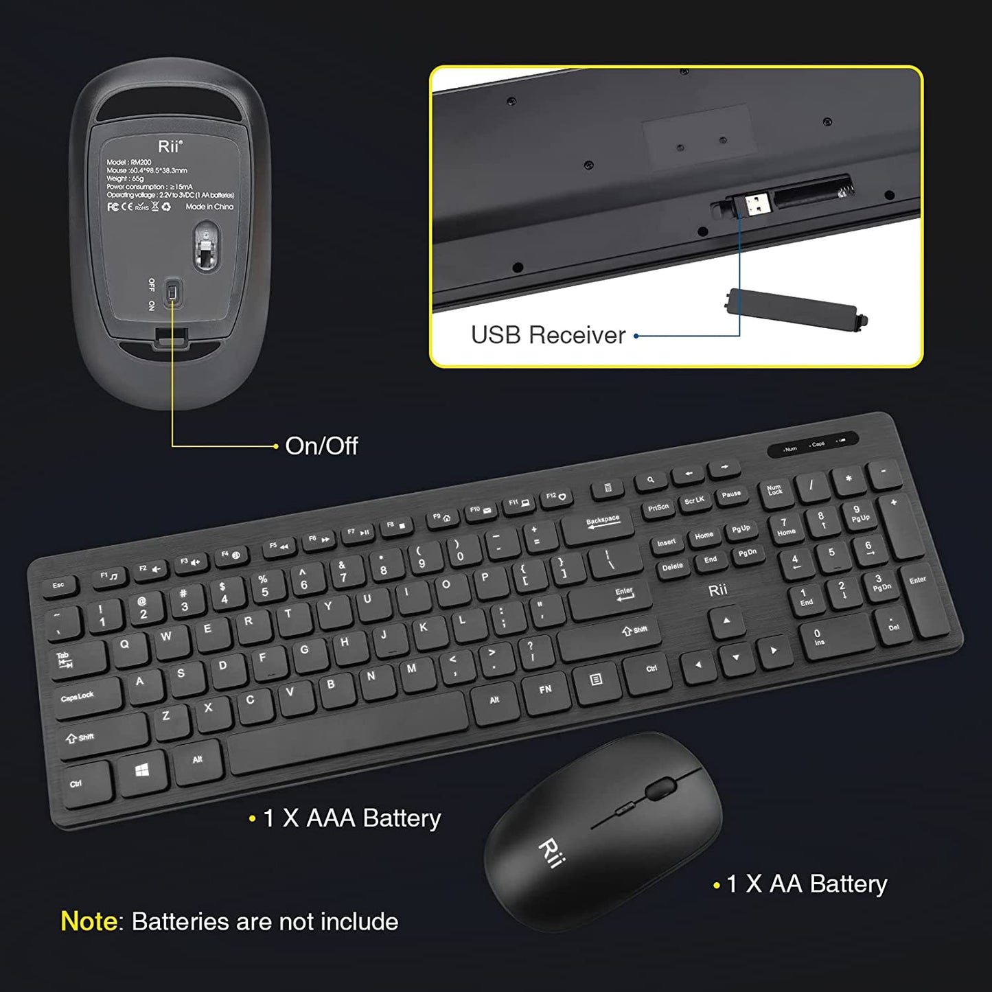 Wireless Keyboard and Mouse Combo - Rii