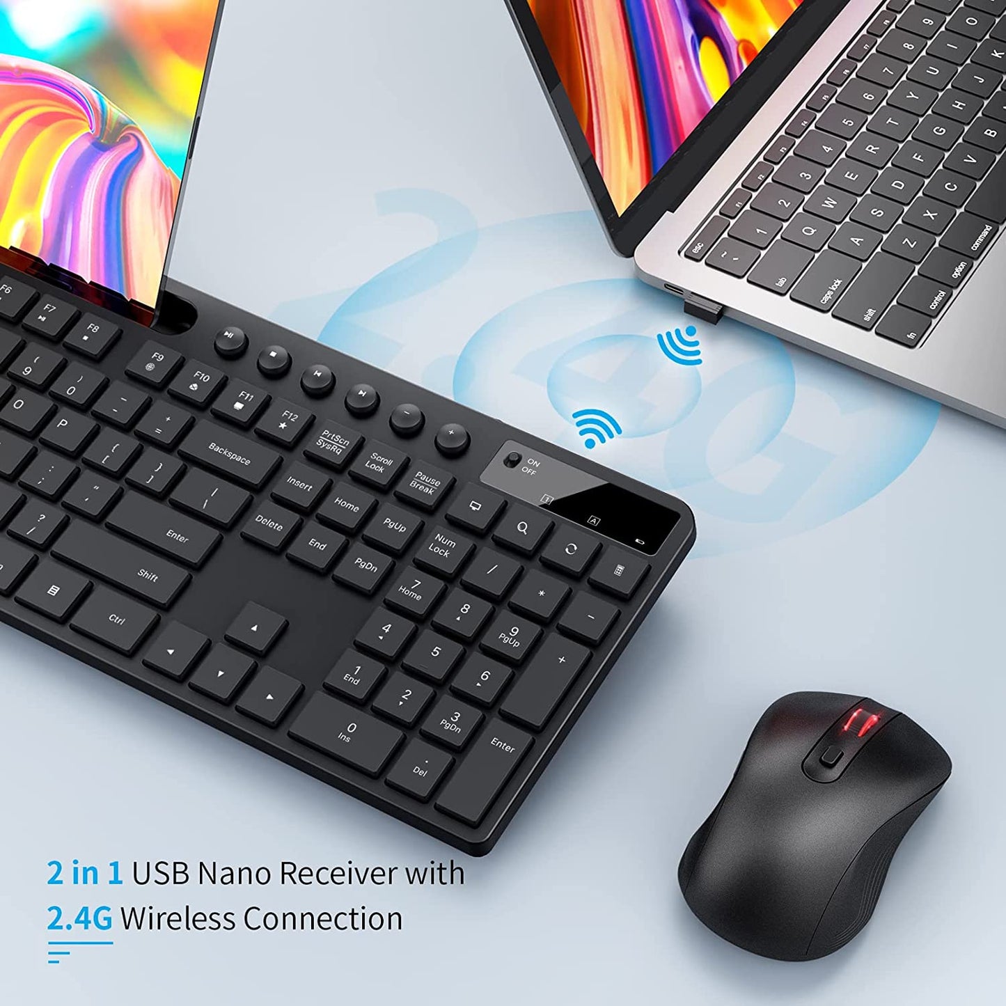 Wireless Keyboard and Mouse Combo, MARVO 2.4G Ergonomic Wireless Computer Keyboard with Phone Tablet Holder