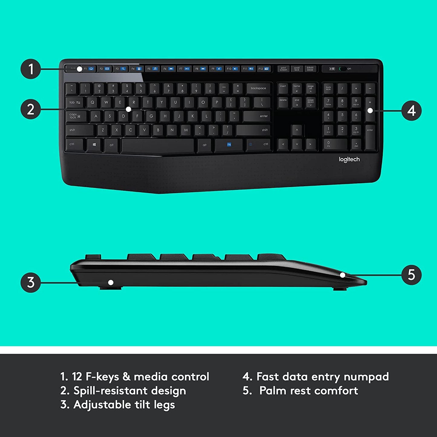 Logitech MK345 Wireless Combo Full-Sized Keyboard with Palm Rest and Comfortable Right-Handed Mouse, 2.4 GHz Wireless USB Receiver, Compatible with PC, Laptop