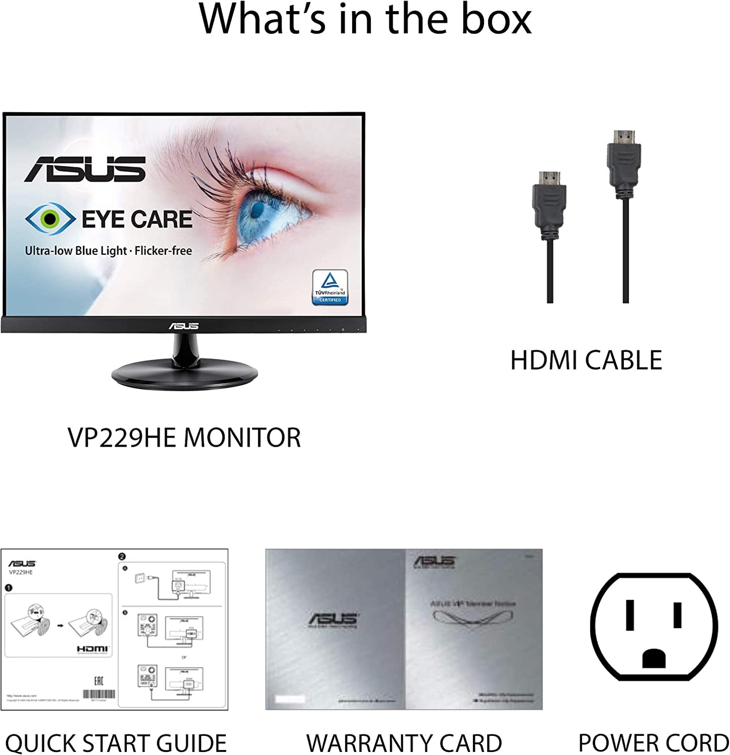 ASUS VP229HE 21.5” Monitor, 1080P Full HD, 75Hz, Eye Care