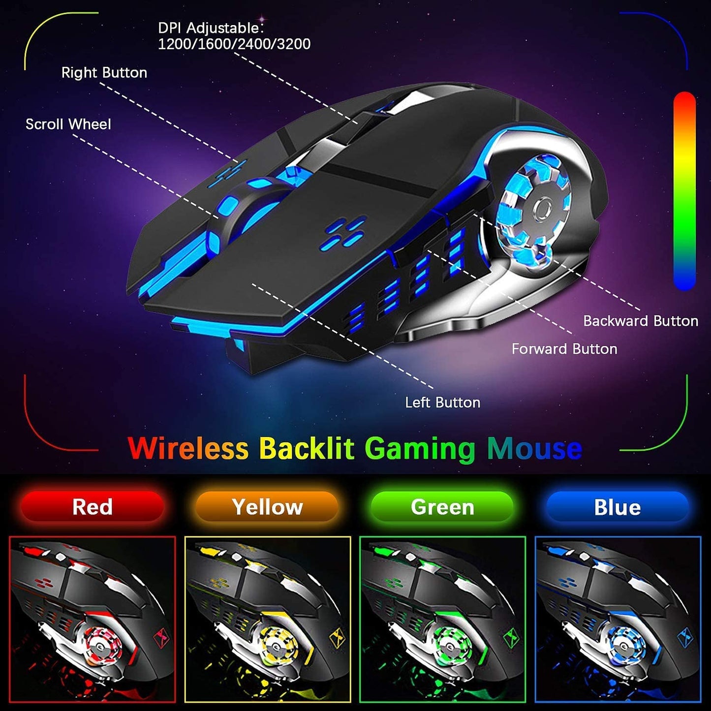 Wireless Gaming Keyboard and Mouse Combo , Rechargeable 4800mAh Battery ,Mechanical Ergonomic Waterproof