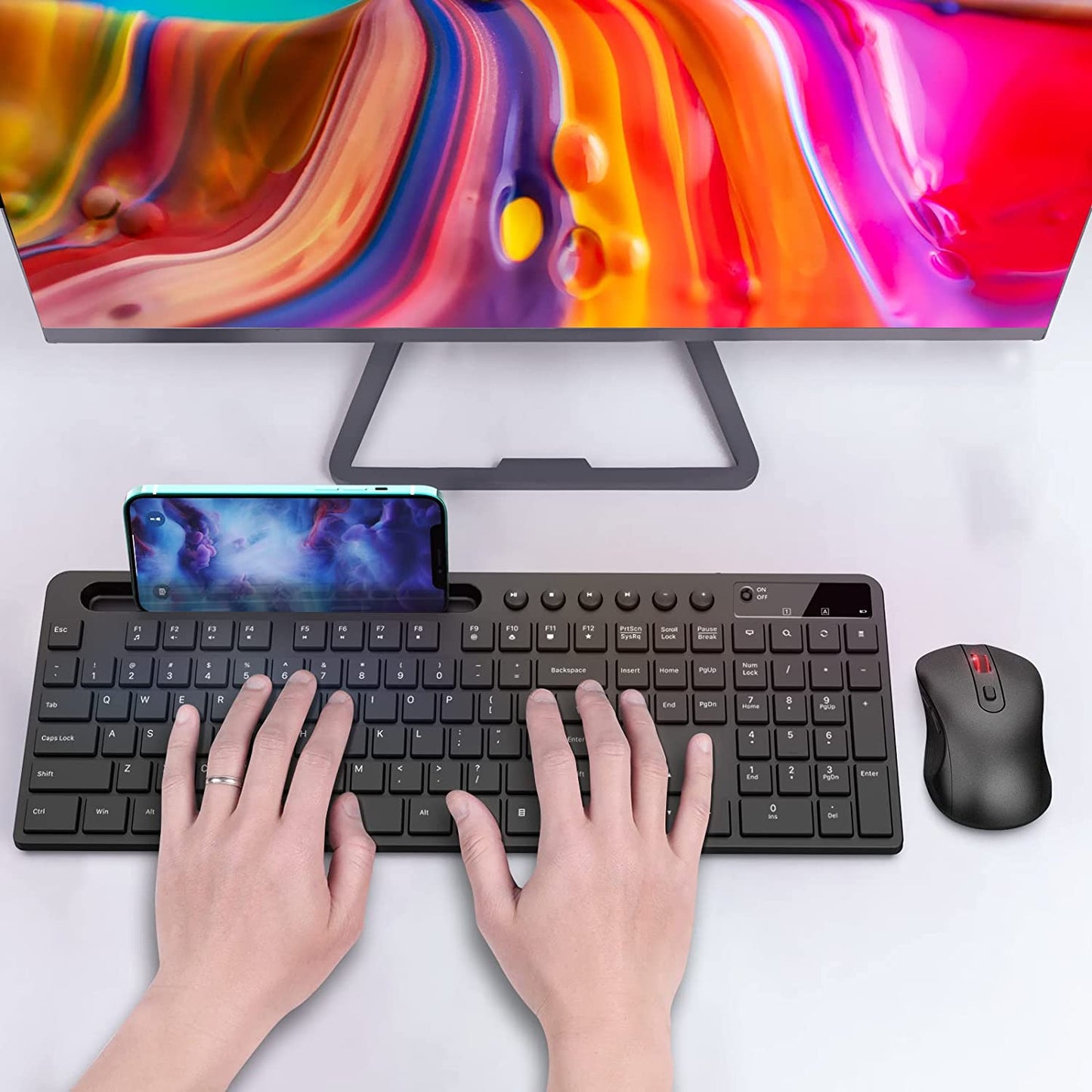 Wireless Keyboard and Mouse Combo, MARVO 2.4G Ergonomic Wireless Computer Keyboard with Phone Tablet Holder