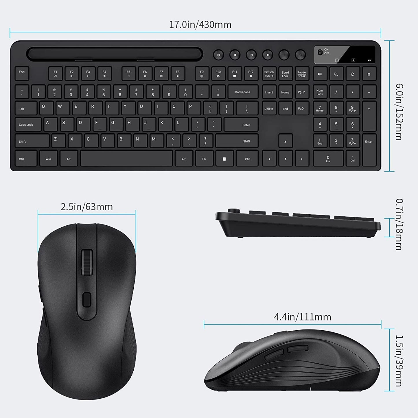 Wireless Keyboard and Mouse Combo, MARVO 2.4G Ergonomic Wireless Computer Keyboard with Phone Tablet Holder