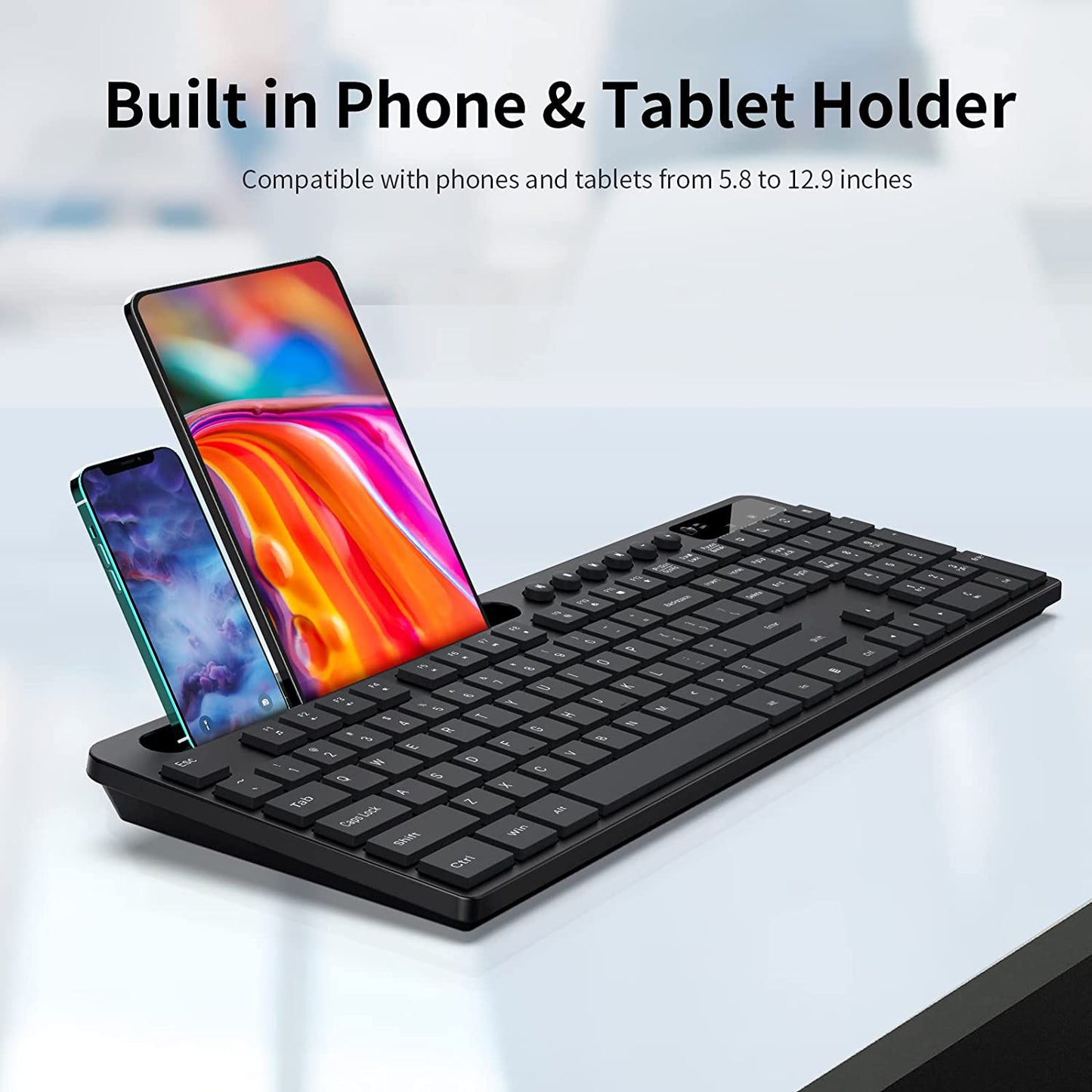 Wireless Keyboard and Mouse Combo, MARVO 2.4G Ergonomic Wireless Computer Keyboard with Phone Tablet Holder