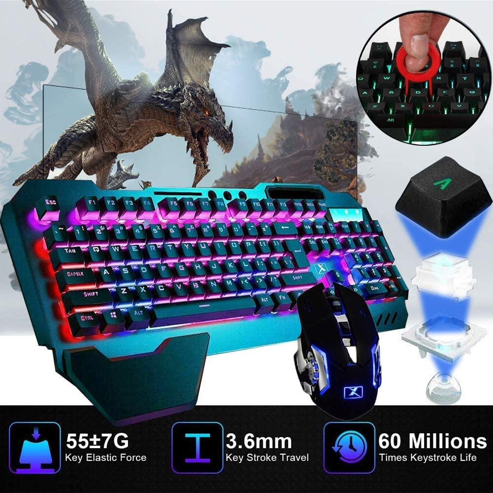 Wireless Gaming Keyboard and Mouse Combo , Rechargeable 4800mAh Battery ,Mechanical Ergonomic Waterproof