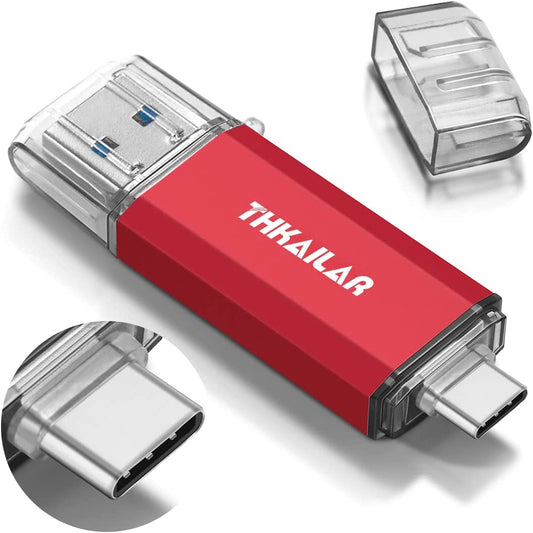THKAILAR USB-C Flash Drive- 32 GB 64GB 128GB 256GB 512GB 1TB OTG High Speed for Store Data- USB 3.0 Red