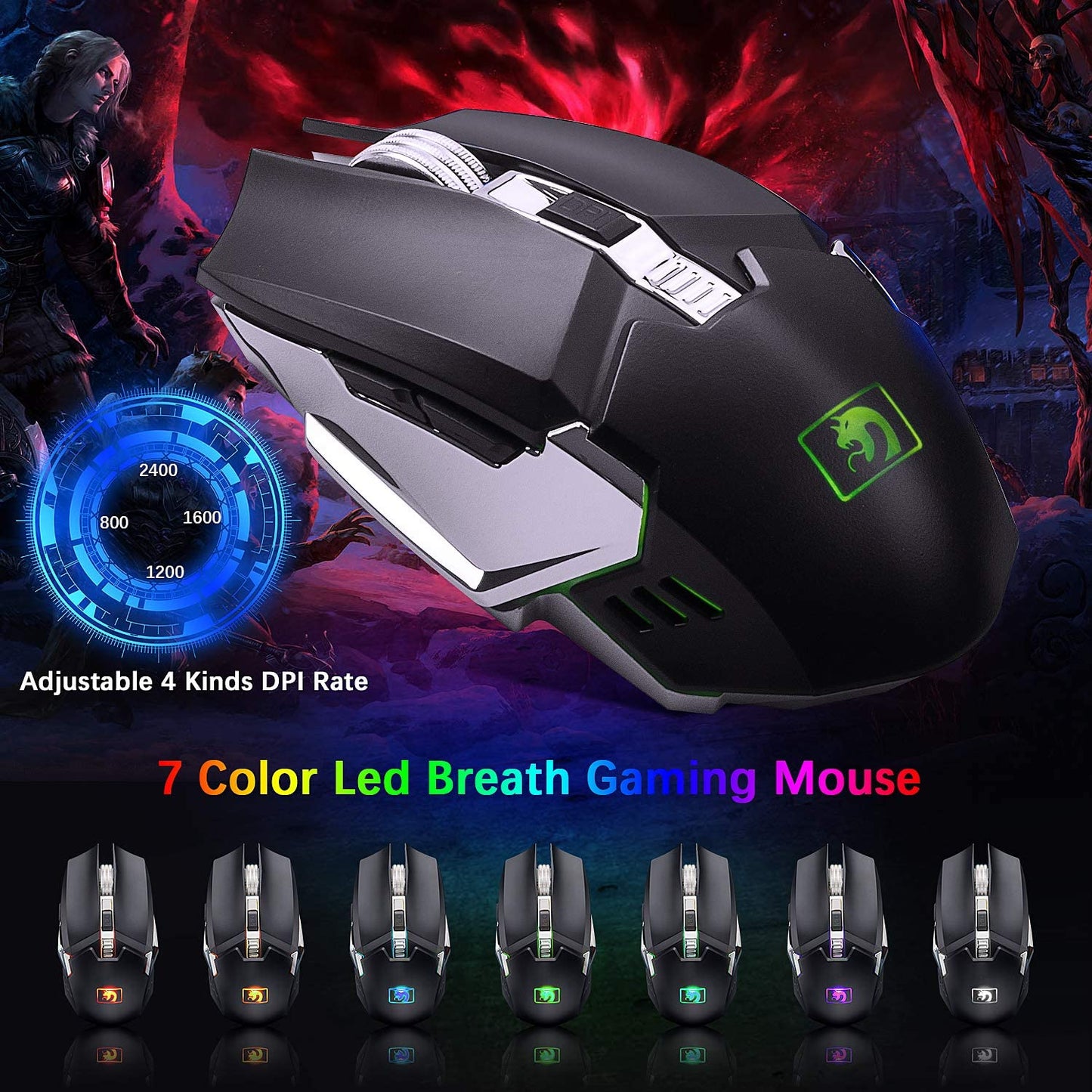 FELICON Rechargeable Wireless Gaming Keyboard and Mouse Combo & Lager Mouse Pad kit ,Mechanical Feel 104 Keys,