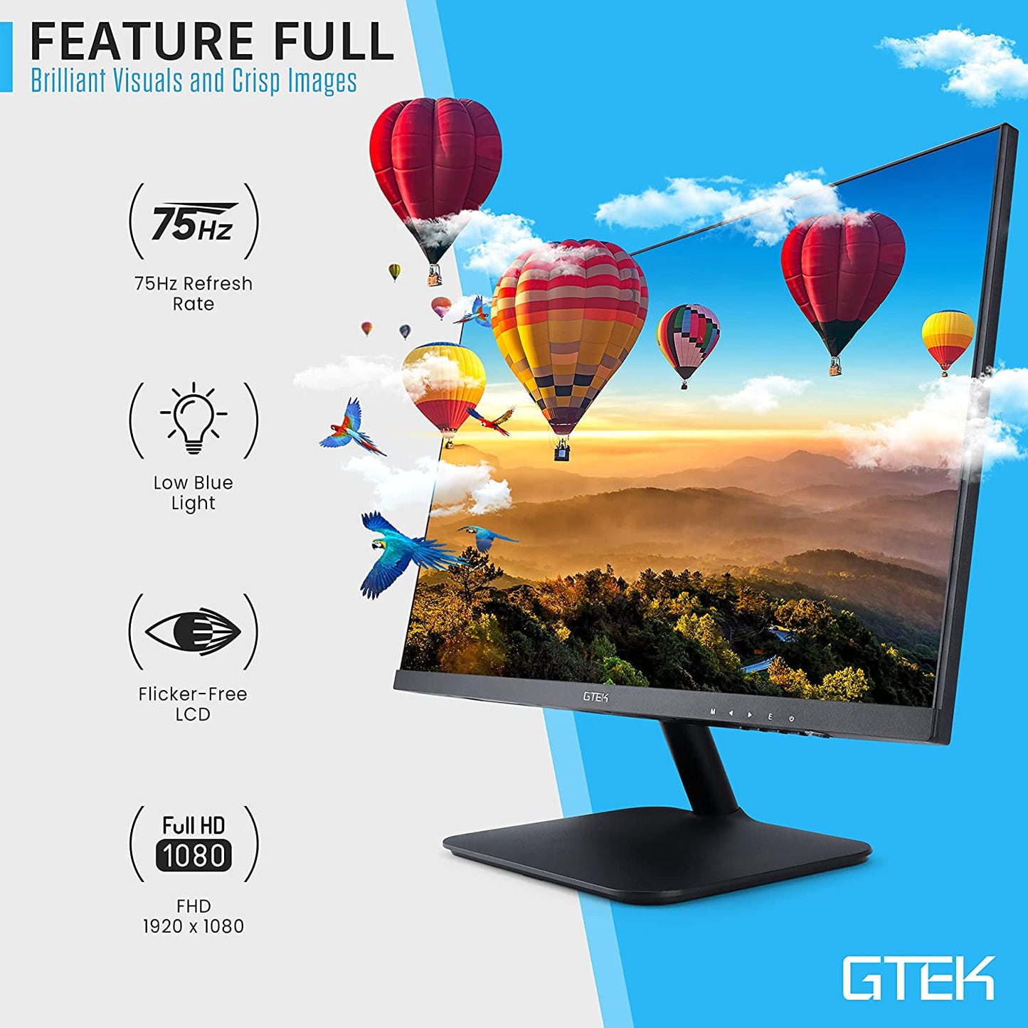 GTEK 24 Inch 75Hz Frameless Computer Monitor, FHD 1080p LED Display, LCD Screen