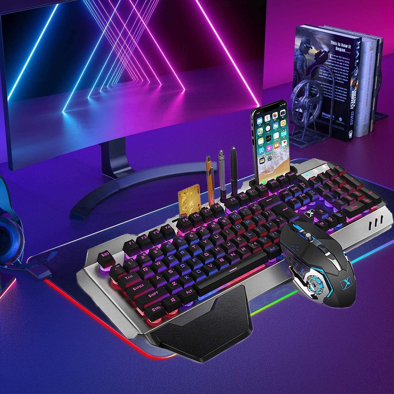 Wireless Gaming Keyboard and Mouse Combo , Rechargeable 4800mAh Battery ,Mechanical Ergonomic Waterproof