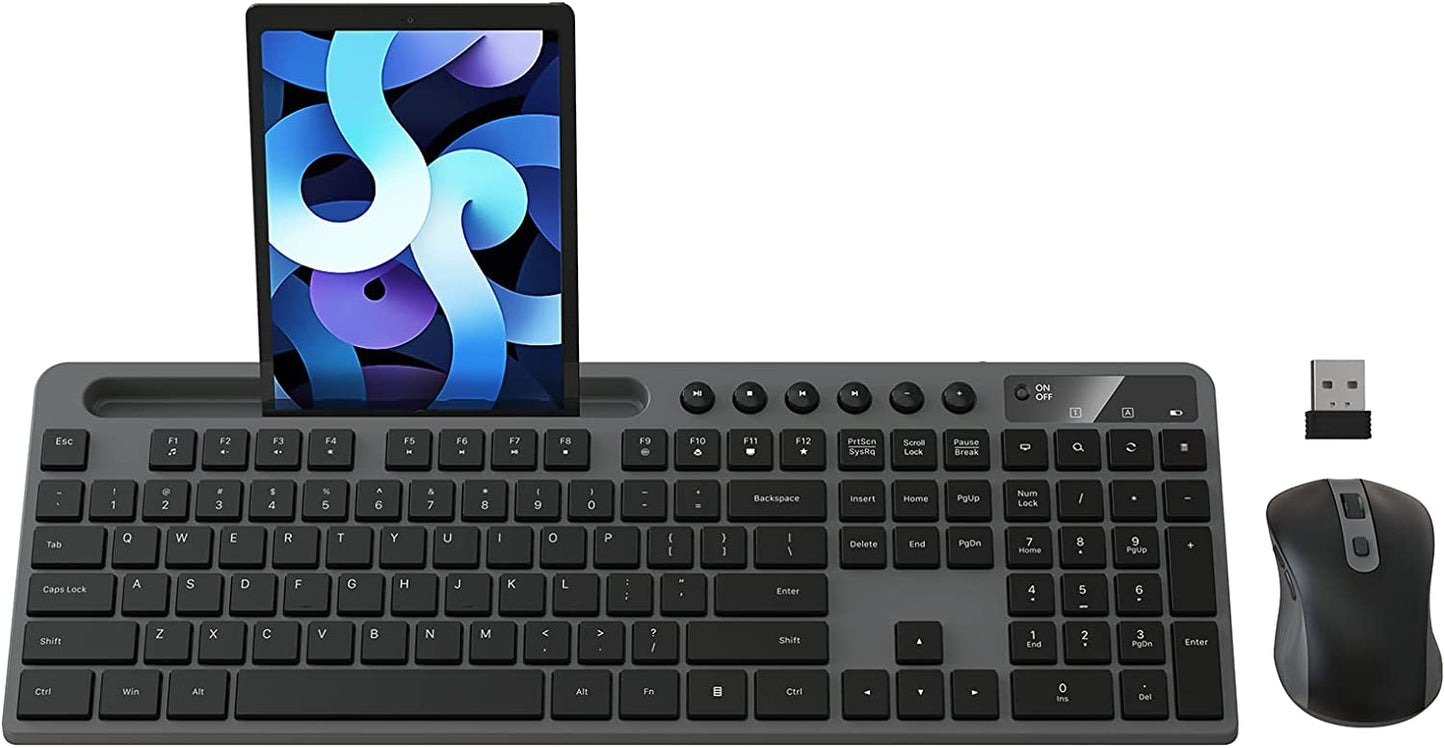 Wireless Keyboard and Mouse Combo, MARVO 2.4G Ergonomic Wireless Computer Keyboard with Phone Tablet Holder