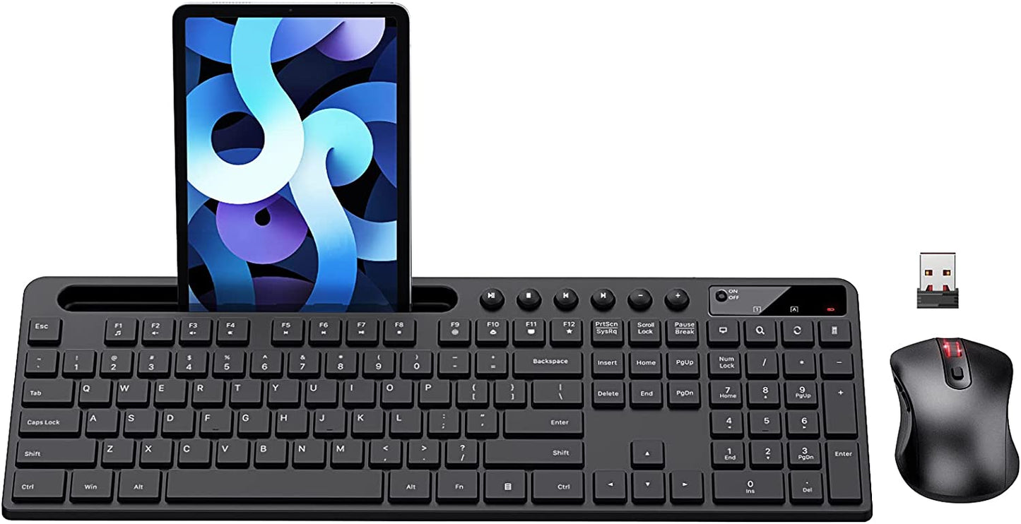 Wireless Keyboard and Mouse Combo, MARVO 2.4G Ergonomic Wireless Computer Keyboard with Phone Tablet Holder