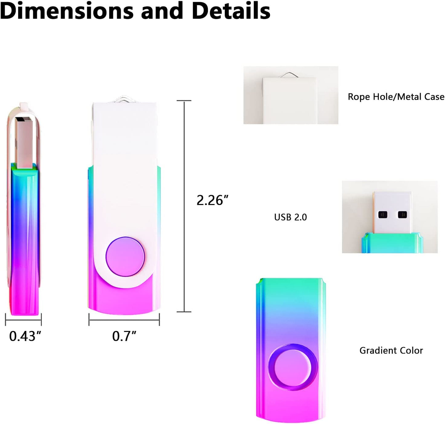 32GB 10 Pack USB Flash Drives Gradient Color USB 2.0