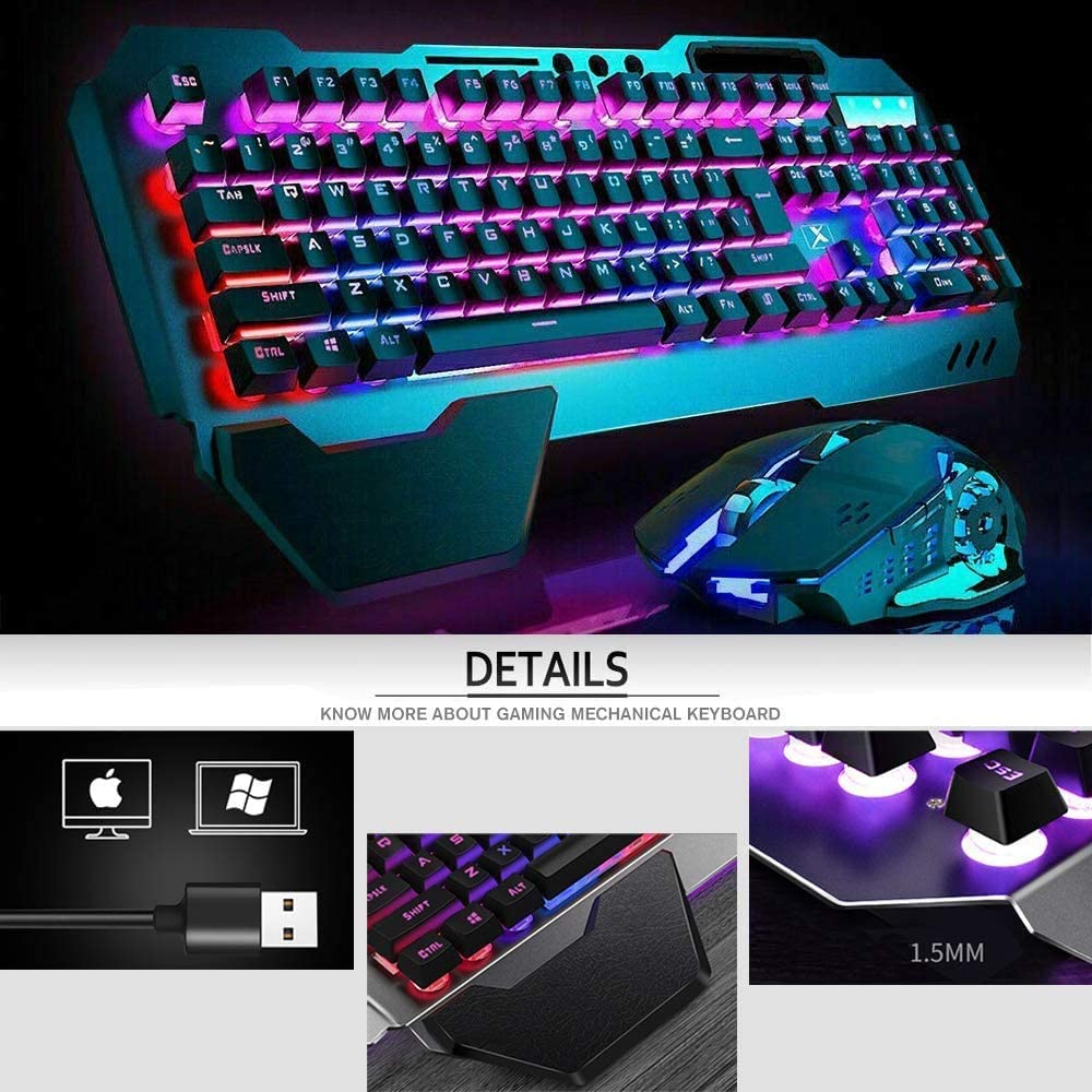 Wireless Gaming Keyboard and Mouse Combo , Rechargeable 4800mAh Battery ,Mechanical Ergonomic Waterproof