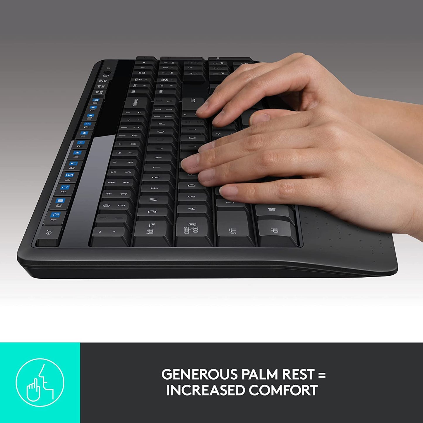 Logitech MK345 Wireless Combo Full-Sized Keyboard with Palm Rest and Comfortable Right-Handed Mouse, 2.4 GHz Wireless USB Receiver, Compatible with PC, Laptop
