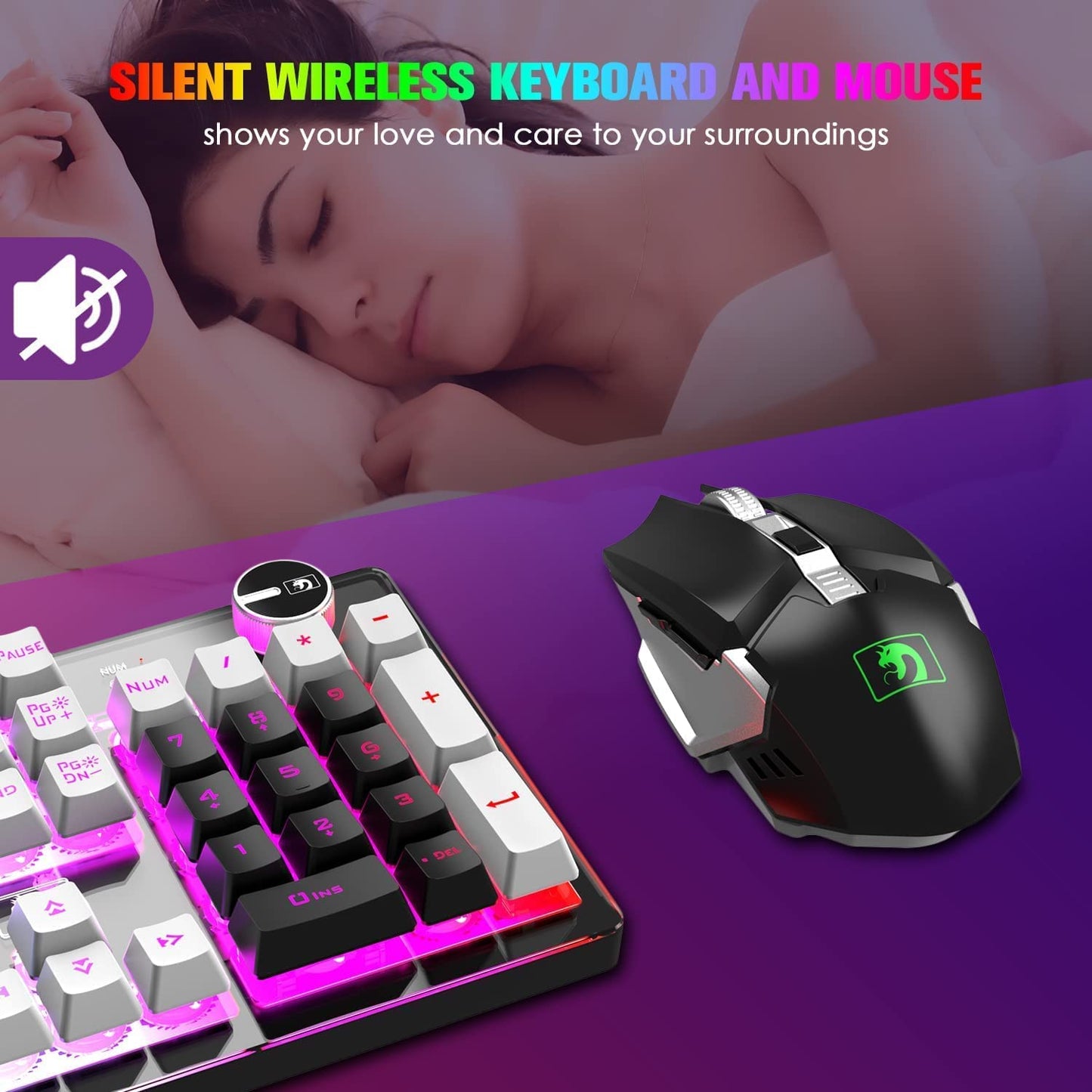 FELICON Rechargeable Wireless Gaming Keyboard and Mouse Combo & Lager Mouse Pad kit ,Mechanical Feel 104 Keys,
