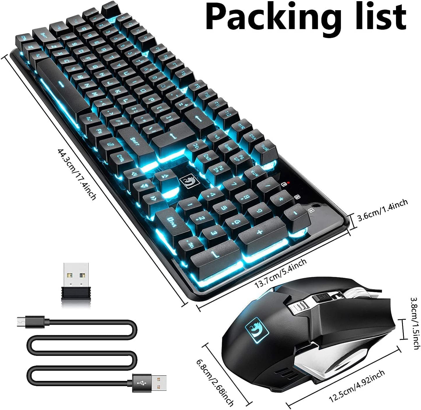 FELICON Rechargeable Wireless Gaming Keyboard and Mouse Combo & Lager Mouse Pad kit ,Mechanical Feel 104 Keys,