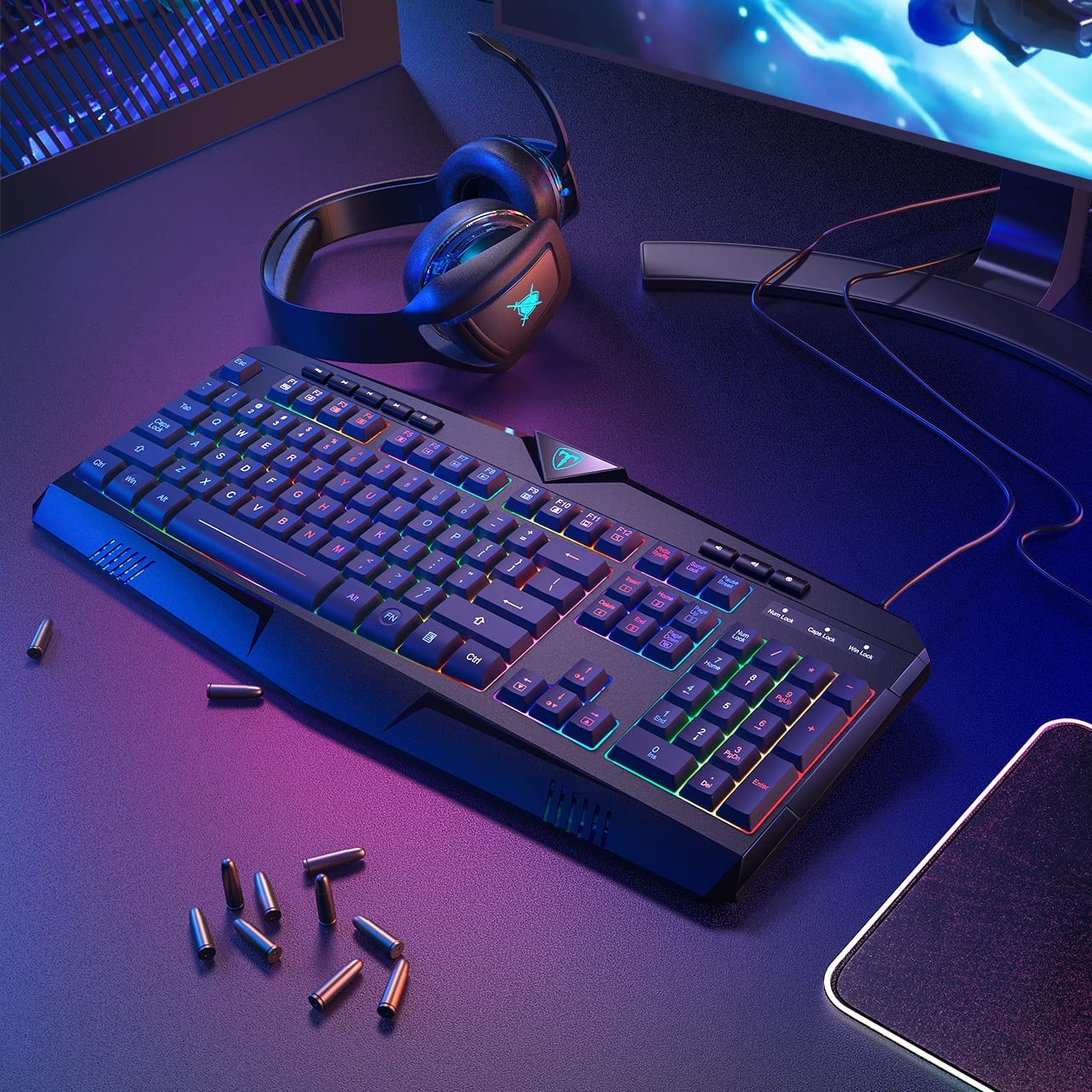 Gaming Keyboard, Dacoity Full Size Rainbow LED Backlit Quiet Computer Keyboard
