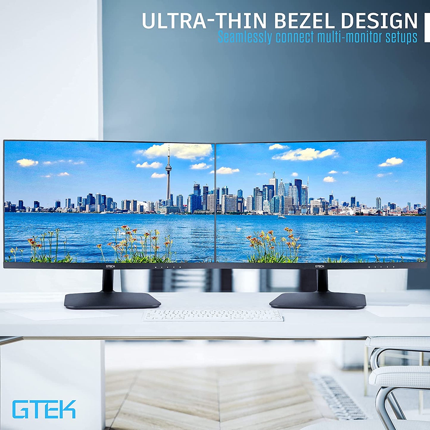 GTEK 24 Inch 75Hz Frameless Computer Monitor, FHD 1080p LED Display, LCD Screen