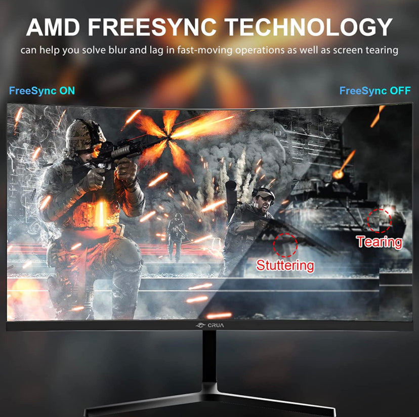 CRUA 24 inch 144hz/165hz Curved Gaming Monitor，FHD 1080P