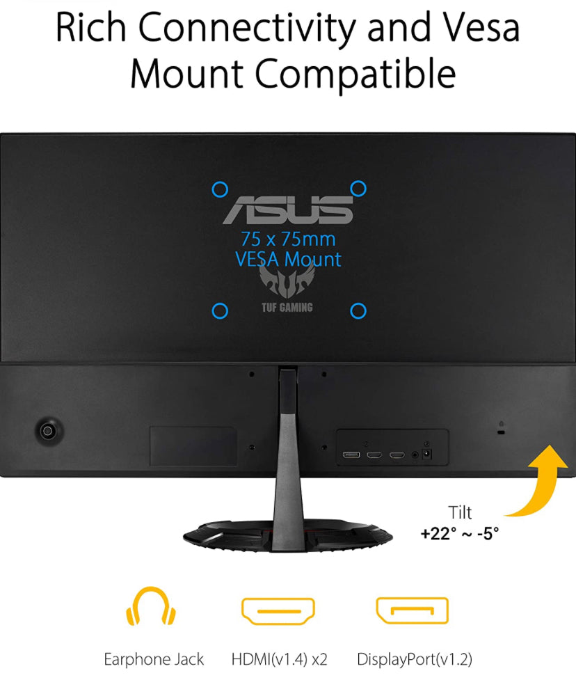 ASUS TUF Gaming 23.8” 1080P Monitor (VG249Q1R) - Full HD, IPS, 165Hz (Supports 144Hz),